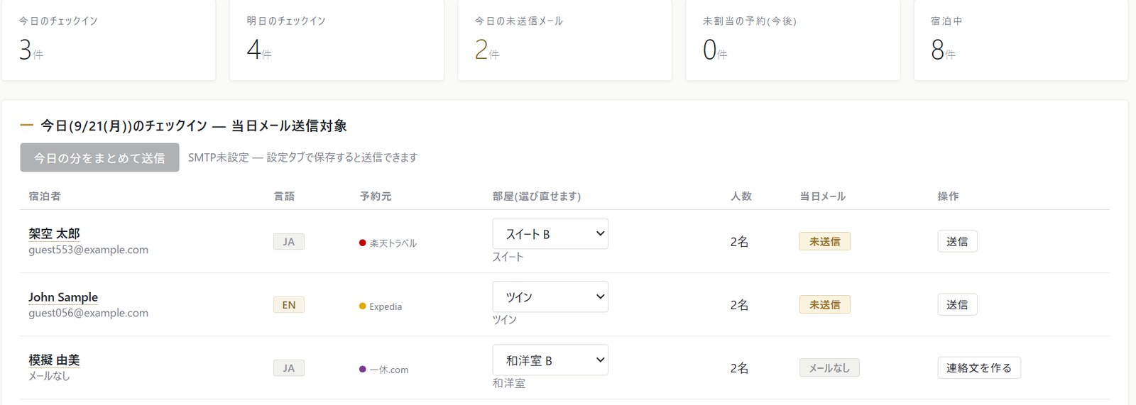 予約ダッシュボードのトップ画面（デモ）